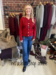 Wonky button cardigan in red 8-14
