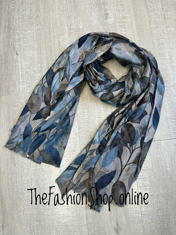 Red Cuckoo navy and grey leaves scarf