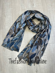 Red Cuckoo navy and grey leaves scarf