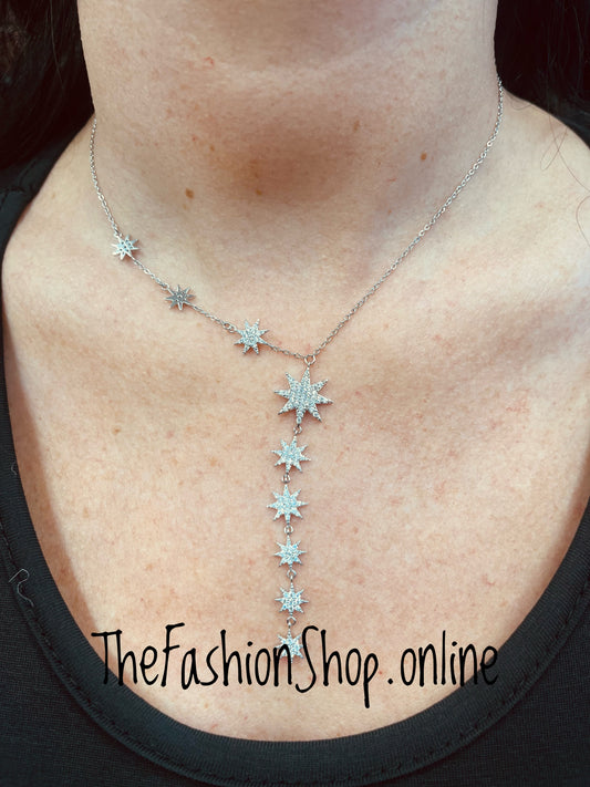 Zelly Silver Stars Drop Necklace