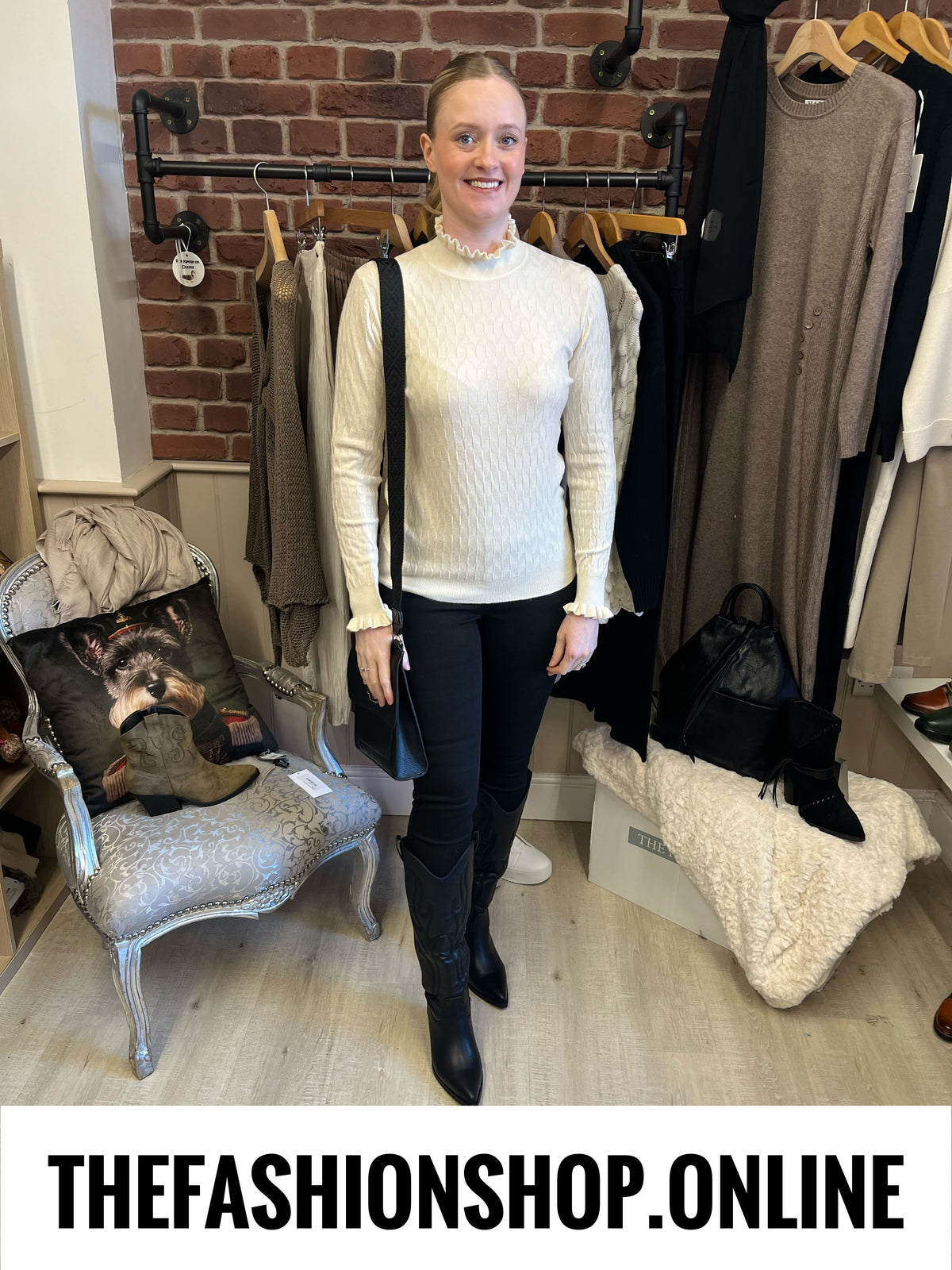 Kara cream textured fine knit jumper 8-14