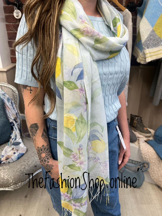 Blue and lemons lightweight scarf