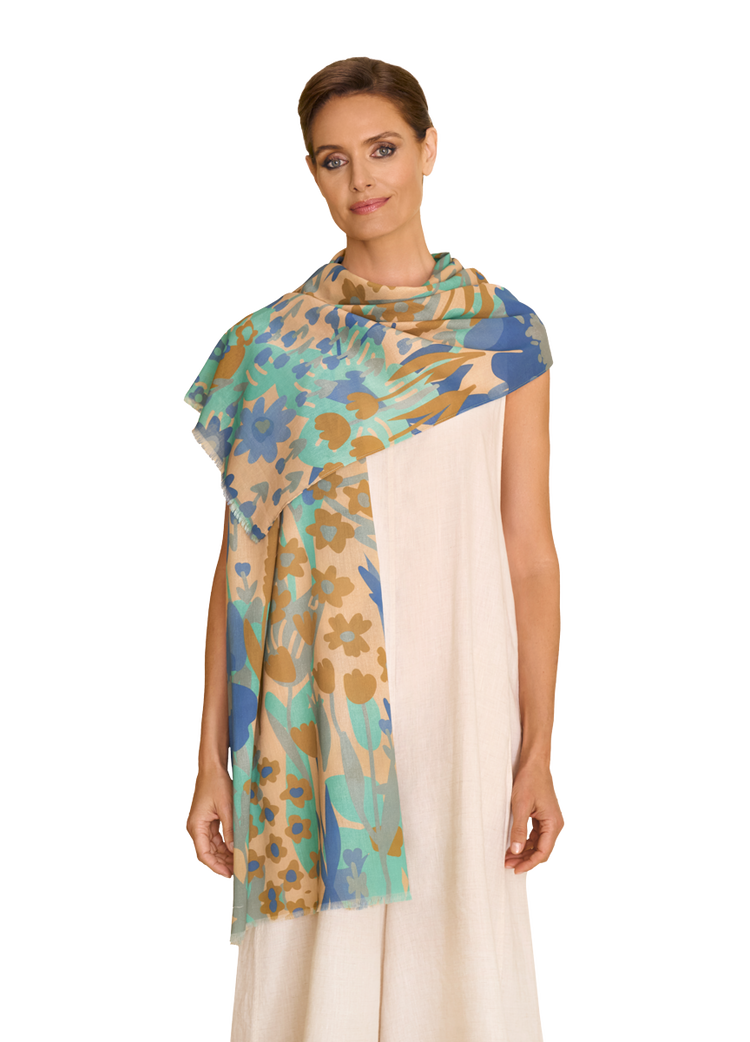 Powder Springtime Floral Scarf Denim