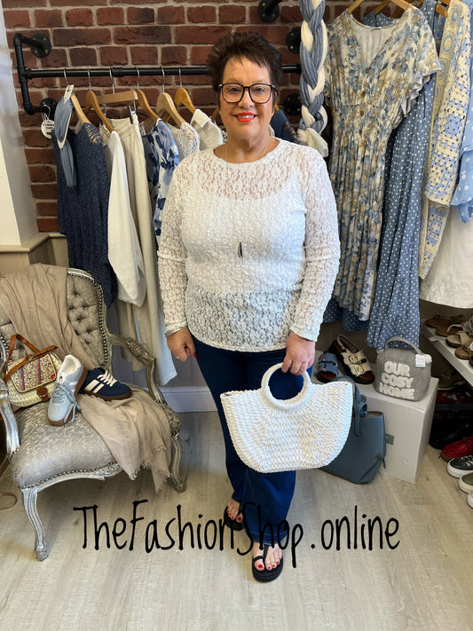 Bonnie white long sleeve lace top 14-20