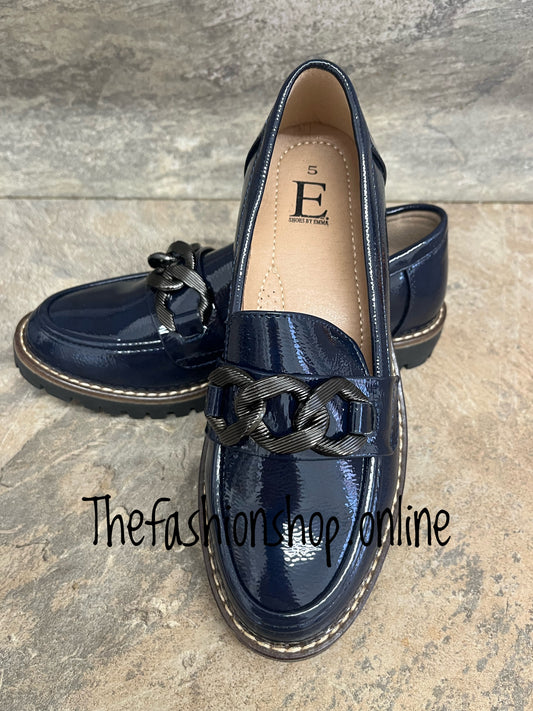 Adeline navy patent chain loafer sizes 4-8