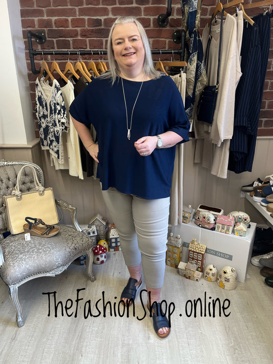 Abigail navy blue round neck top 16-24