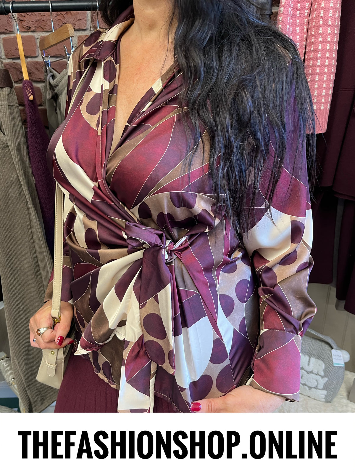 Macey damson print side tie blouse 14-18