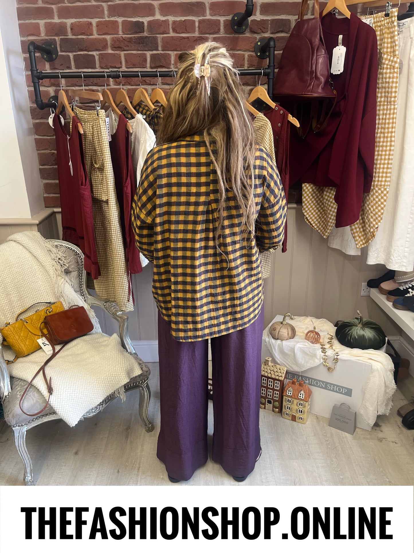 Abigail mustard and mulberry gingham shirt 10-16
