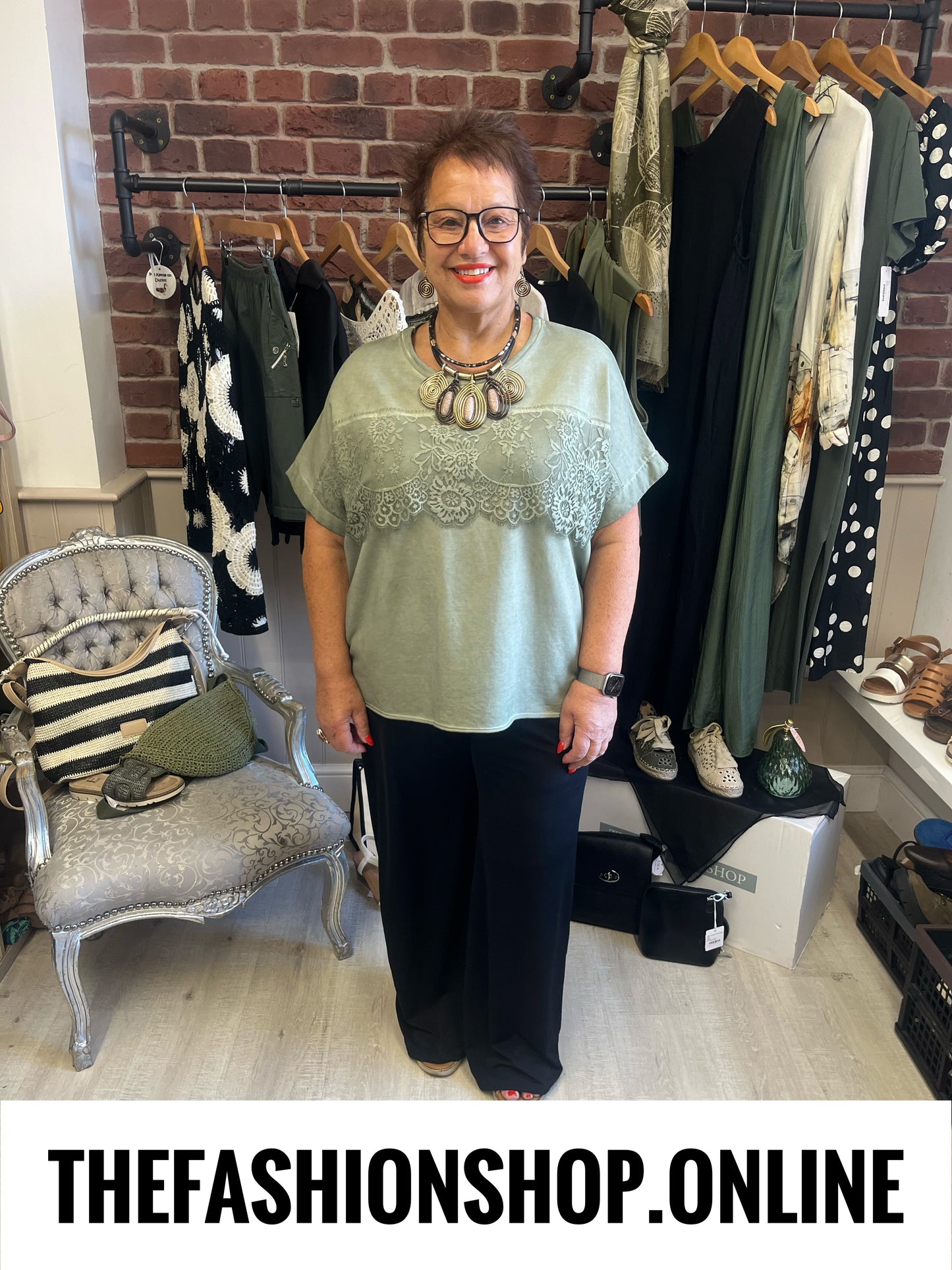 Amber khaki lace detail top 14-20