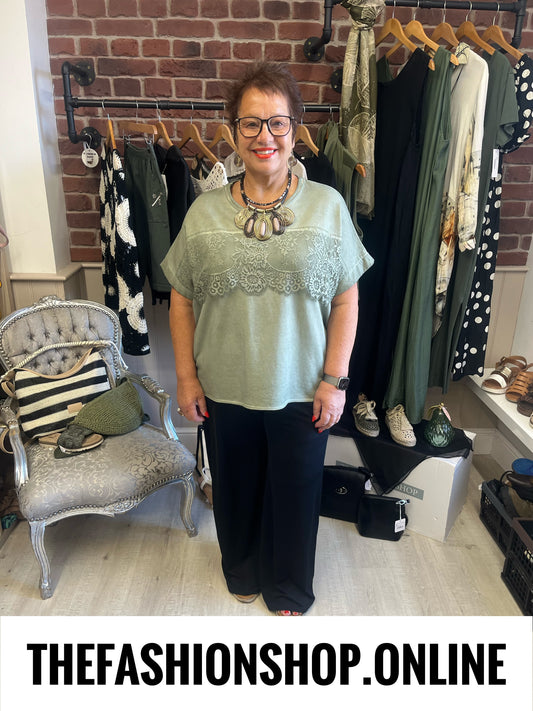 Amber khaki lace detail top 14-20