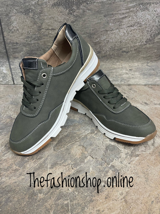 Khaki zip and lace trainer 3-8