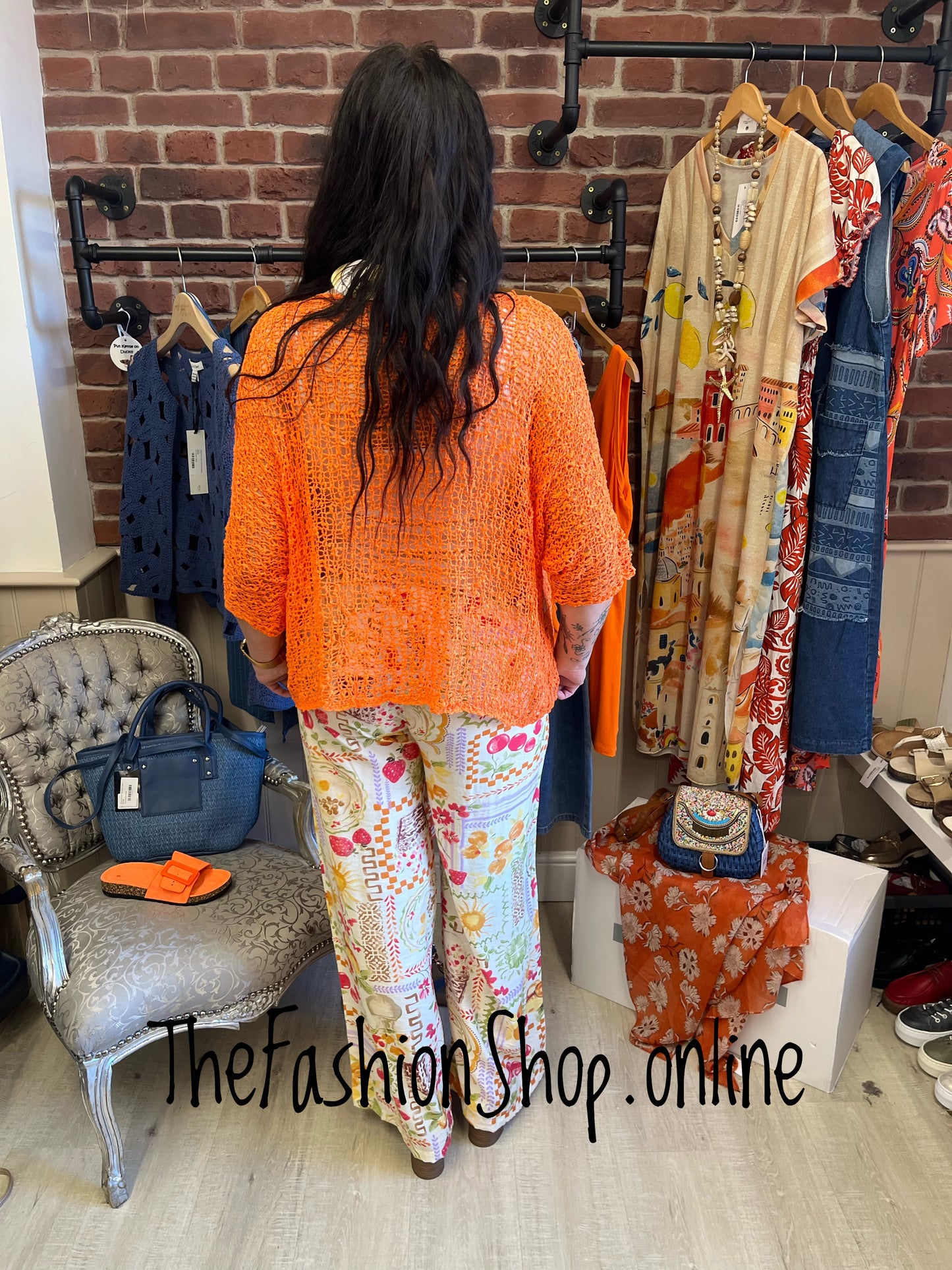 Orange popcorn open knit top 10-20