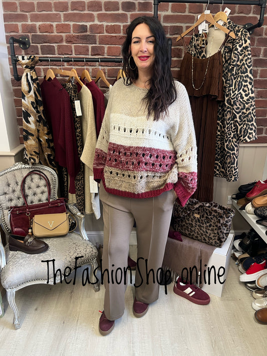 Sarah Tempest wine and mocha wool mix jumper 12-18
