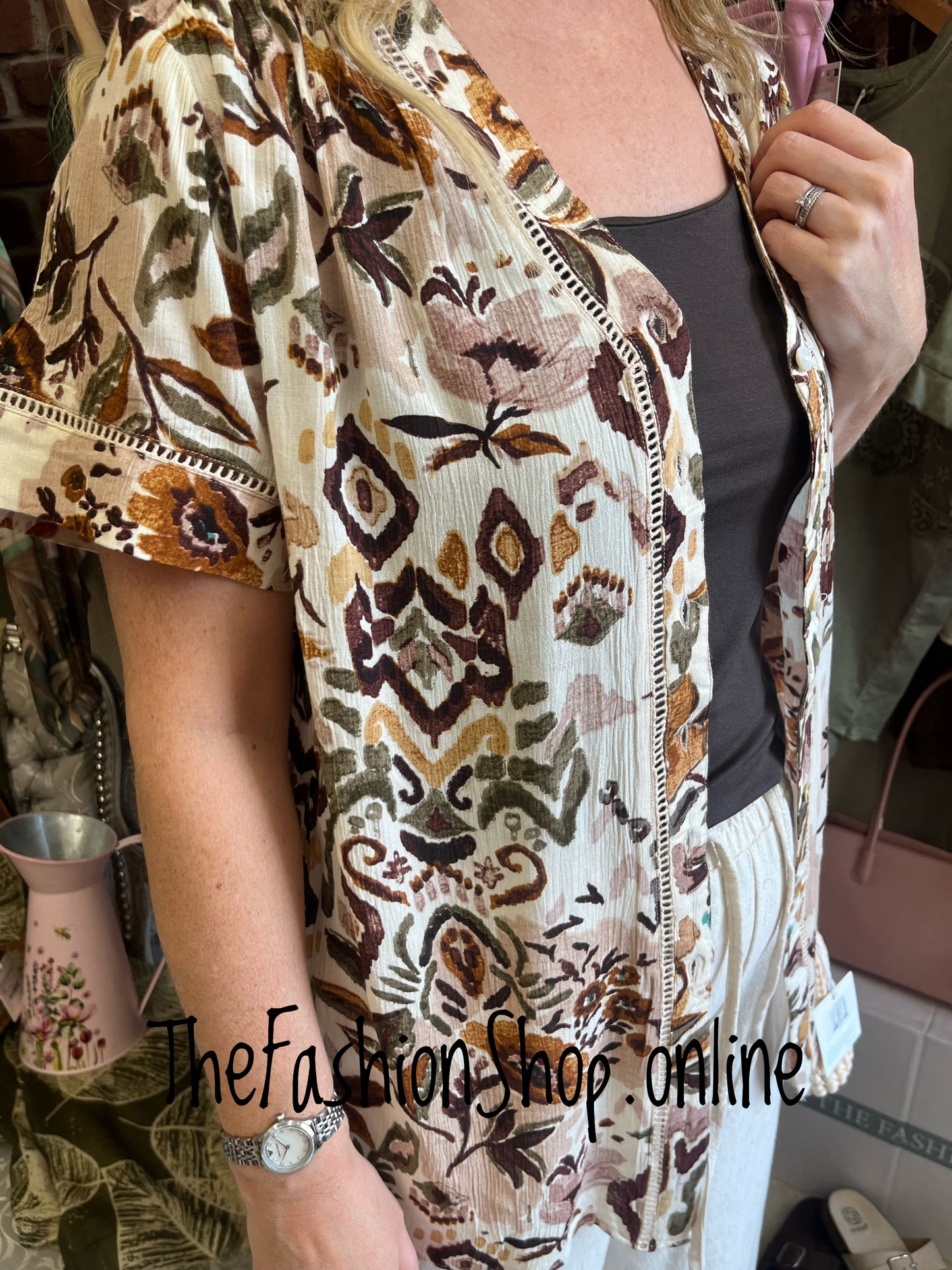 Naomi brown and khaki printed shirt sizes 12, 14 , 16 and 18