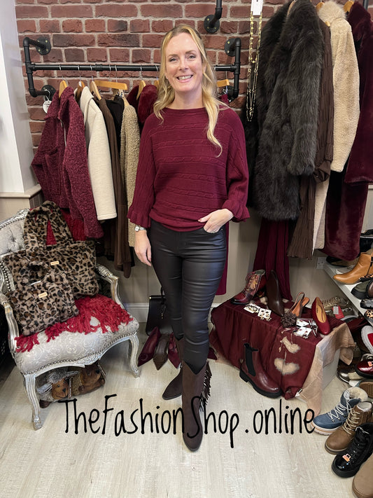 Eleanor wine frill sleeve jumper 10-16