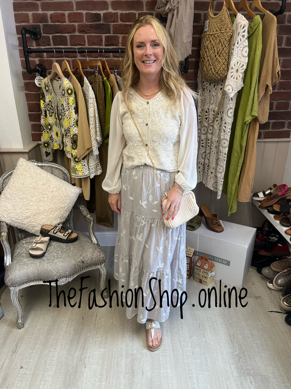 Carly mocha striped tiered maxi skirt 8-10, 12-14 and 16-18