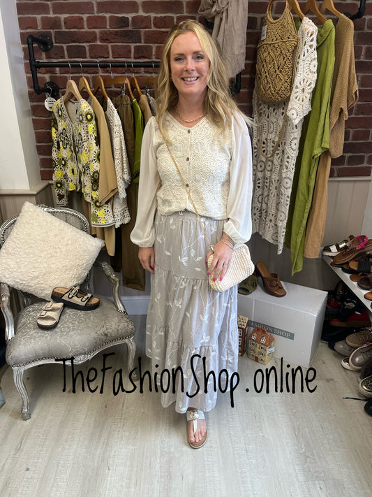 Carly mocha striped tiered maxi skirt 8-10, 12-14 and 16-18