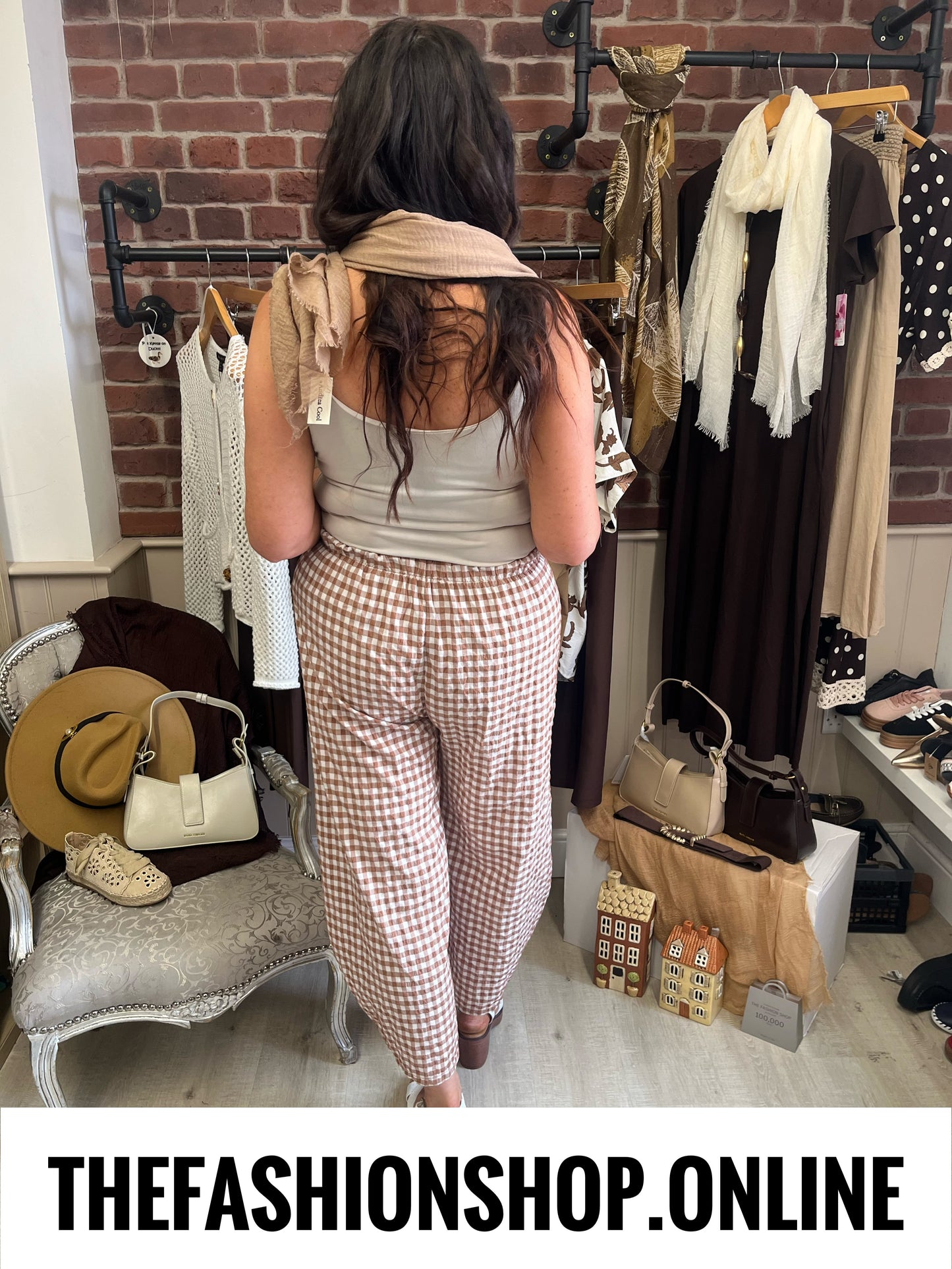 Harper brown gingham balloon leg trousers 8-16
