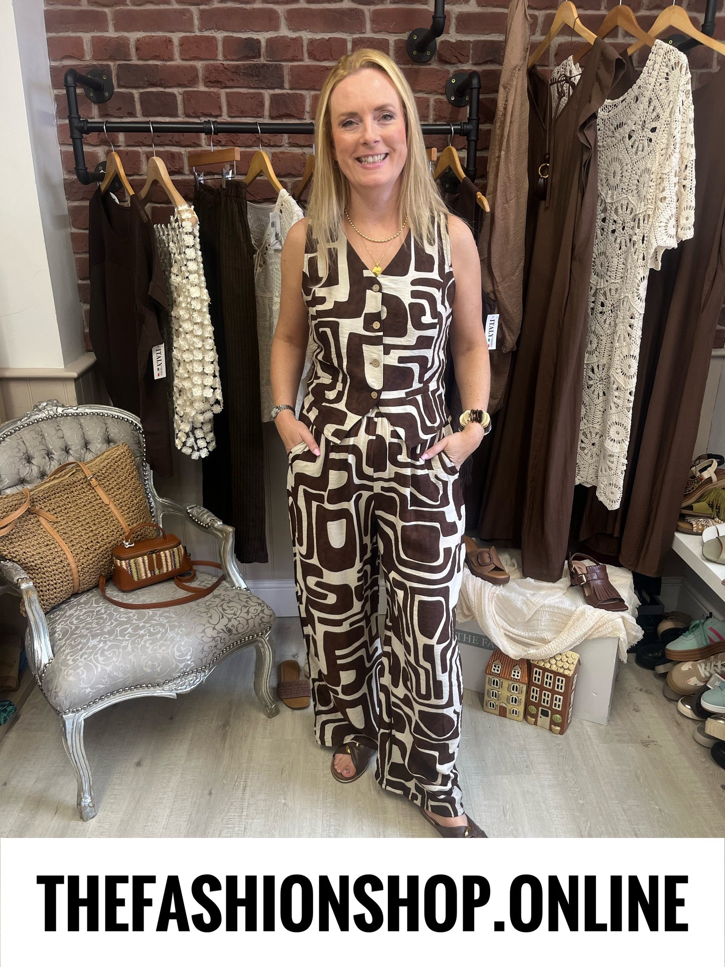 Tasmin brown and beige linen mix trousers 8-10 and 12-14