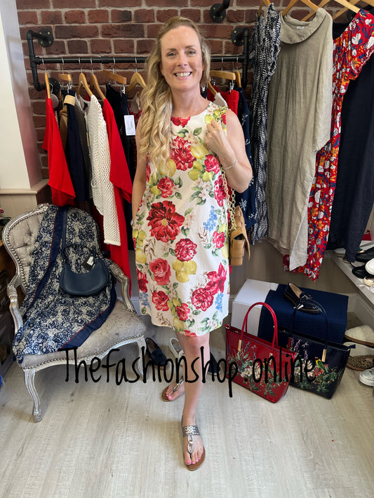 Tia red flowers and lemons shift dress 8-14