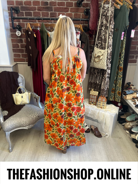 Casey red and orange botanical flowers dress 10-18