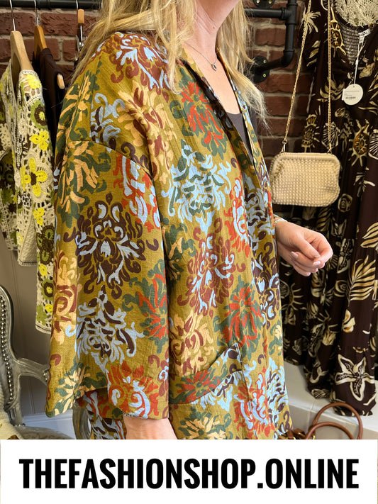 Mandy olive printed boho jacket 14-20