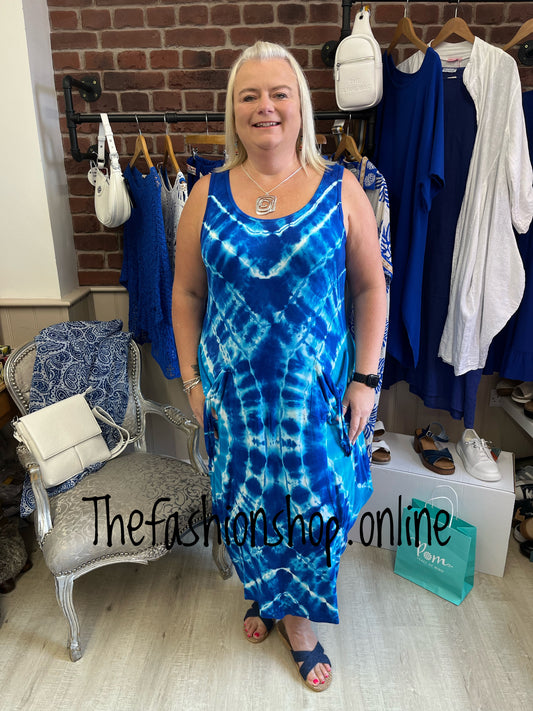 Lottie royal blue tie dye sleeveless dress 12-22