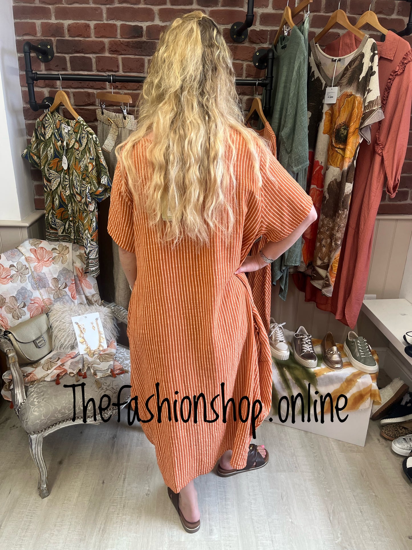 Jenny terracotta stripe balloon dress 14-18