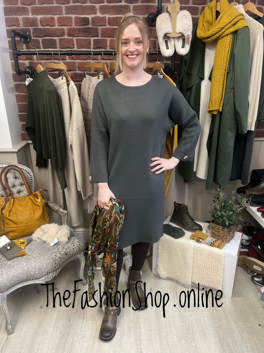 Sara Khaki Green cashmere mix jumper dress 12-16