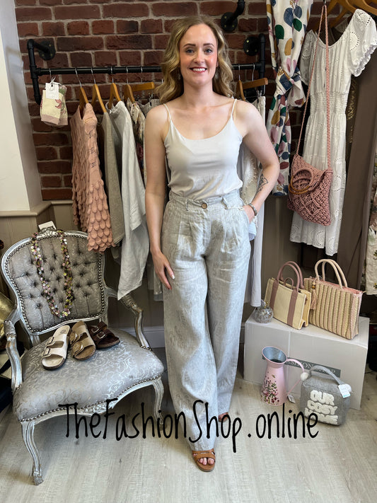 Macey stone linen wide leg trousers 8-12