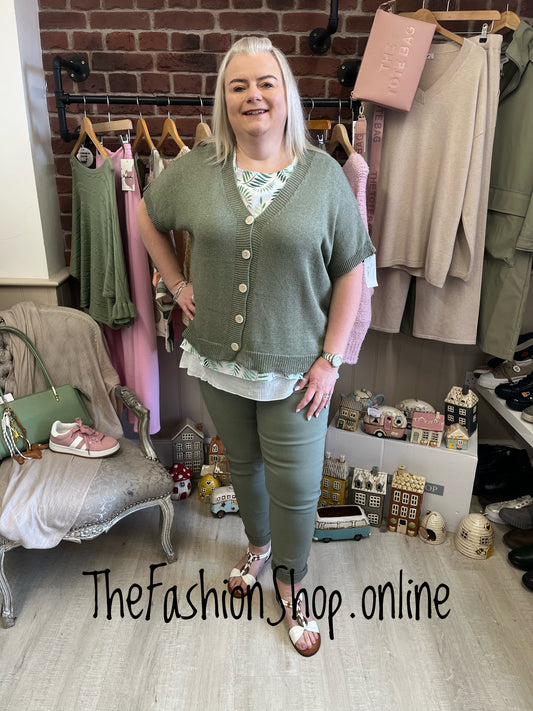 Grace khaki short sleeve cardigan 16-22