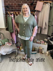 Grace khaki short sleeve cardigan 16-22