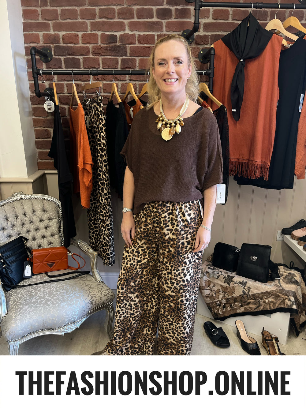 Sandy leopard print wide leg trousers 8-14