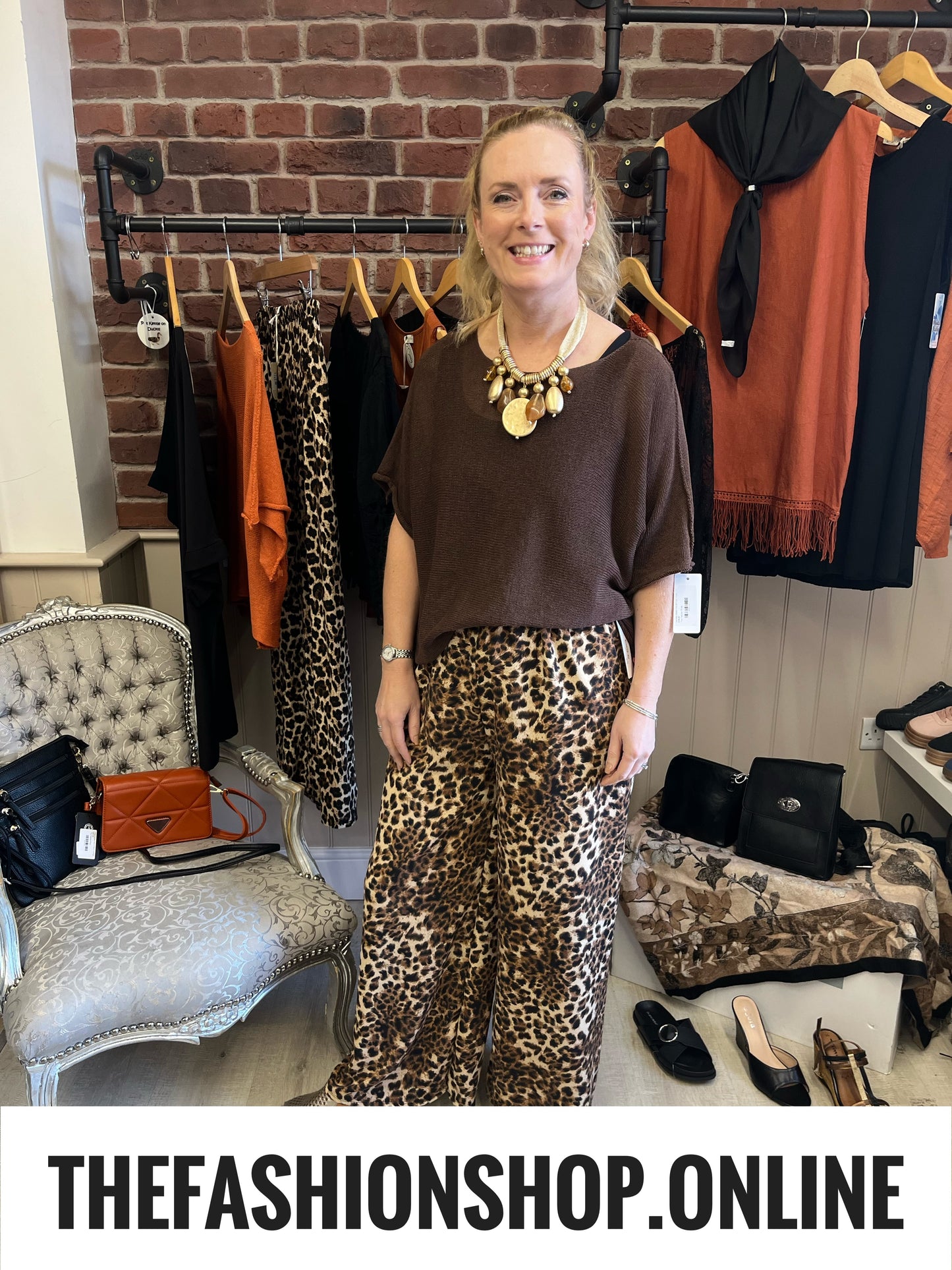 Sandy leopard print wide leg trousers 8-14
