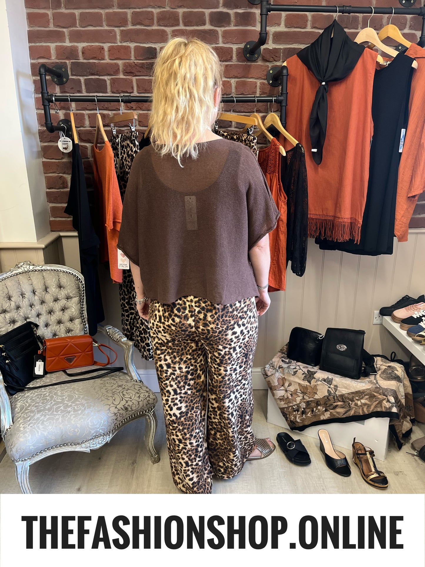 Sandy leopard print wide leg trousers 8-14