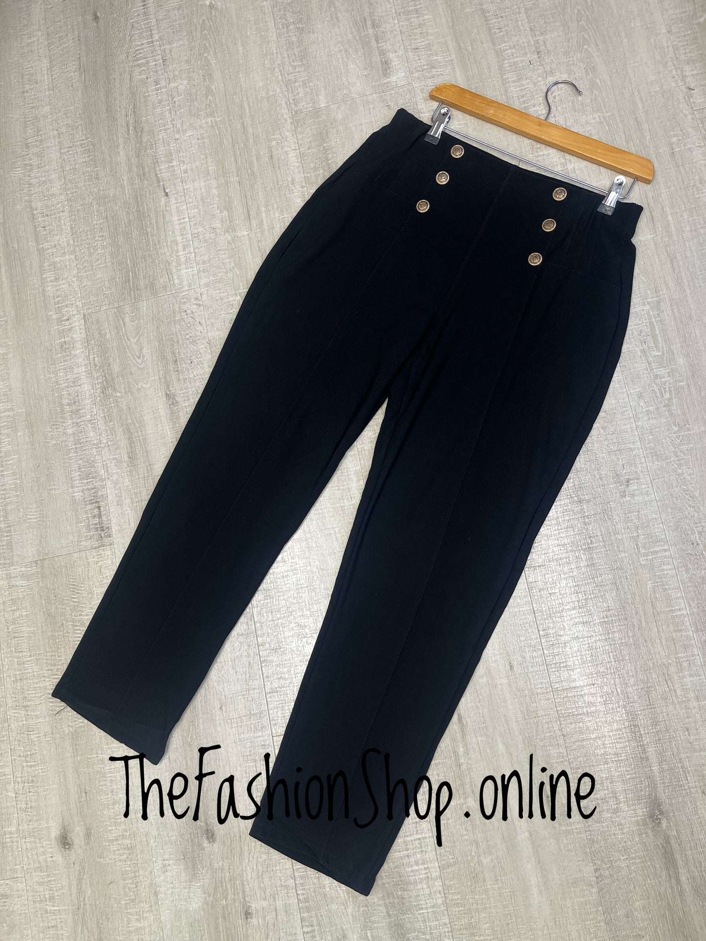 Emmy black slim leg button trousers sizes 12, 14, 16, 18, 20