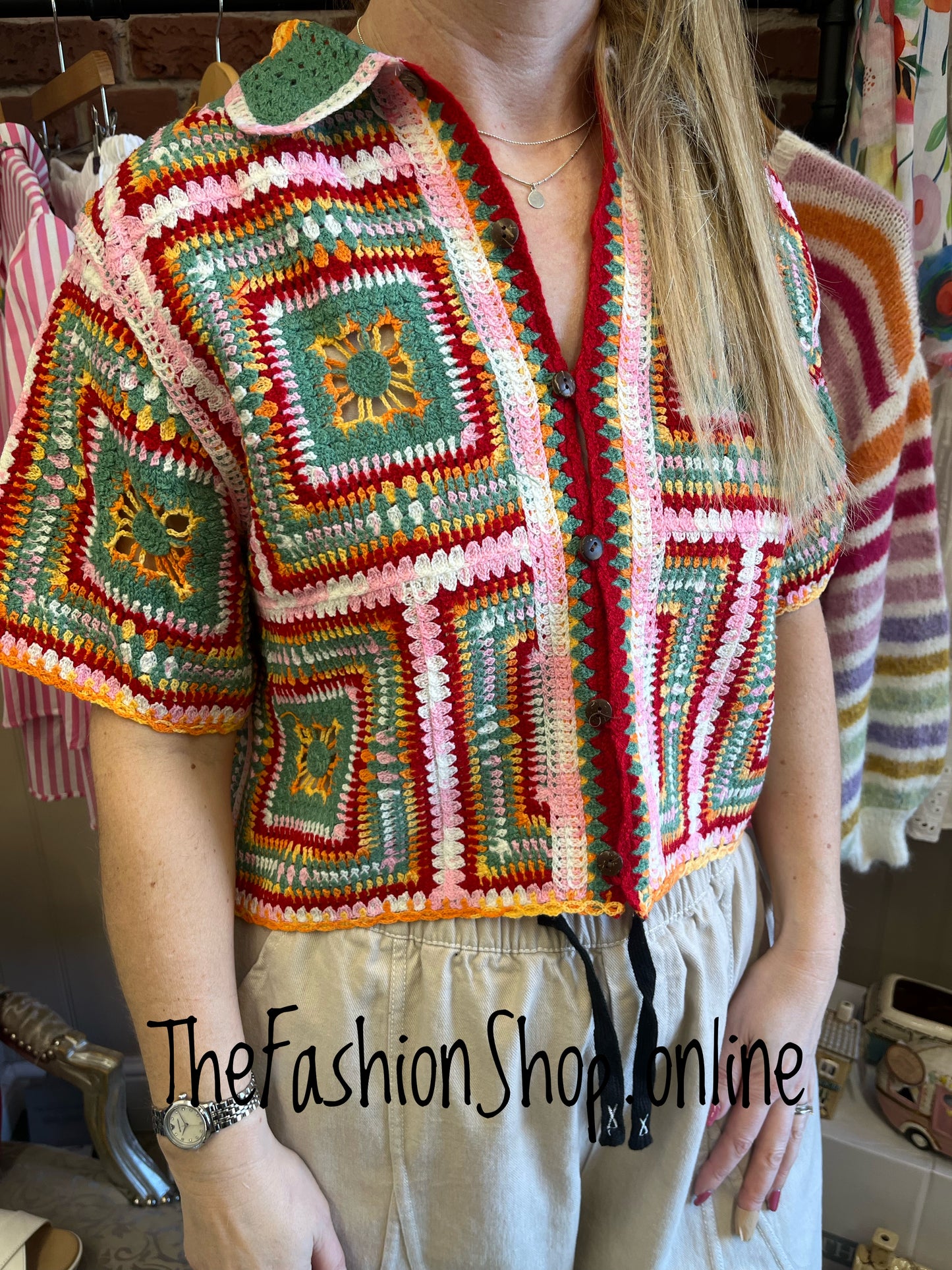 Roberta multicoloured crochet cardigan 8-10 and 12-14
