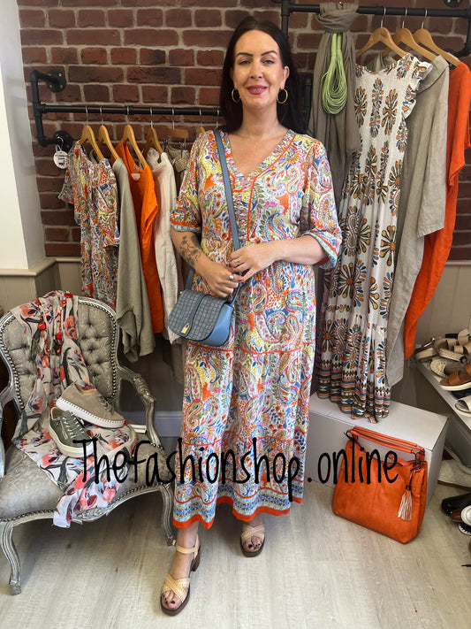 Phoebe colourful paisley tiered dress sizes 10, 12 and 14