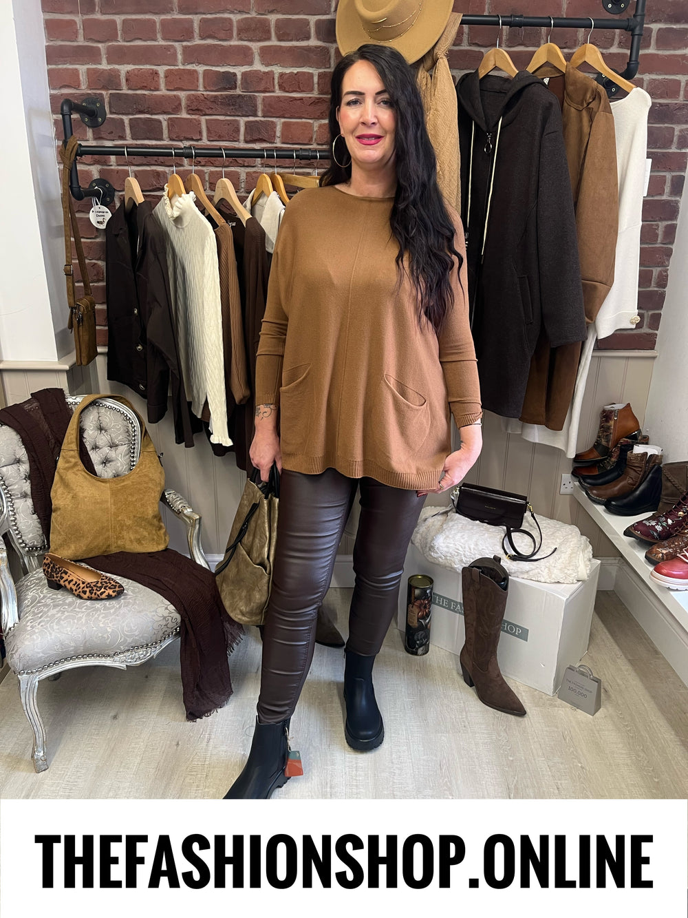 Ellie camel fine knit pocket jumper 14-22
