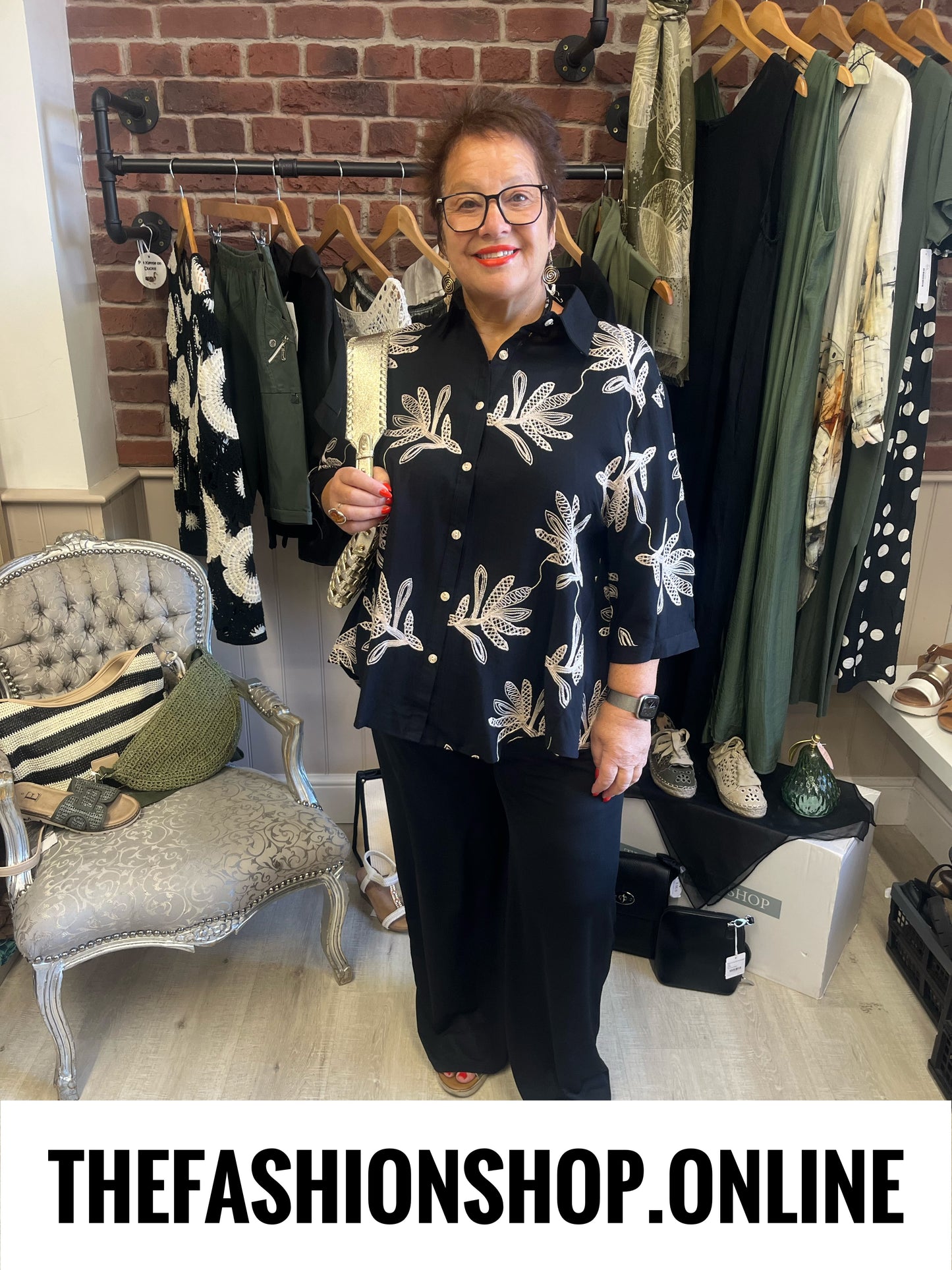 Jemma black embroidered linen mix shirt 10-14 and 16-18