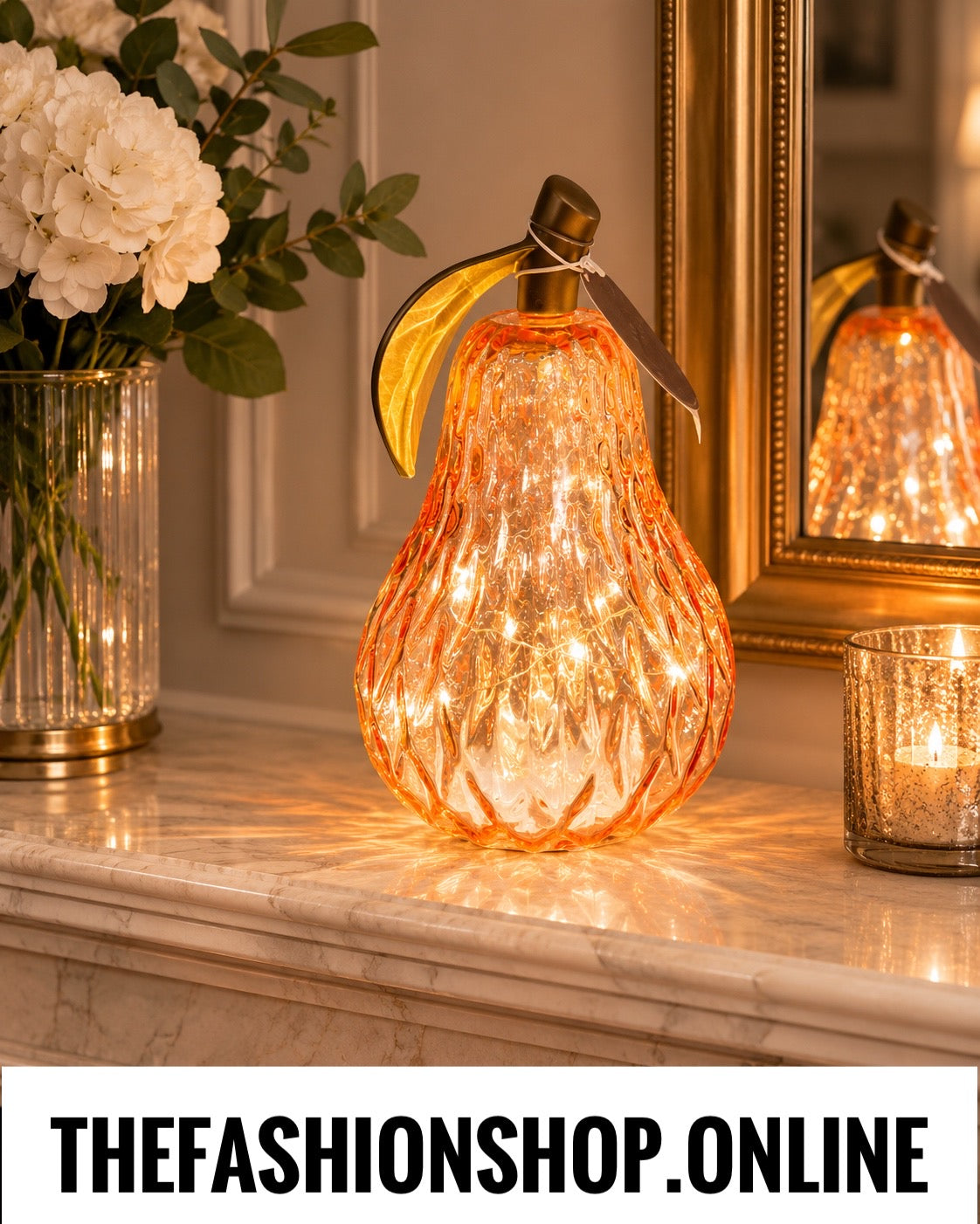 Diamond cut LED large pear in amber