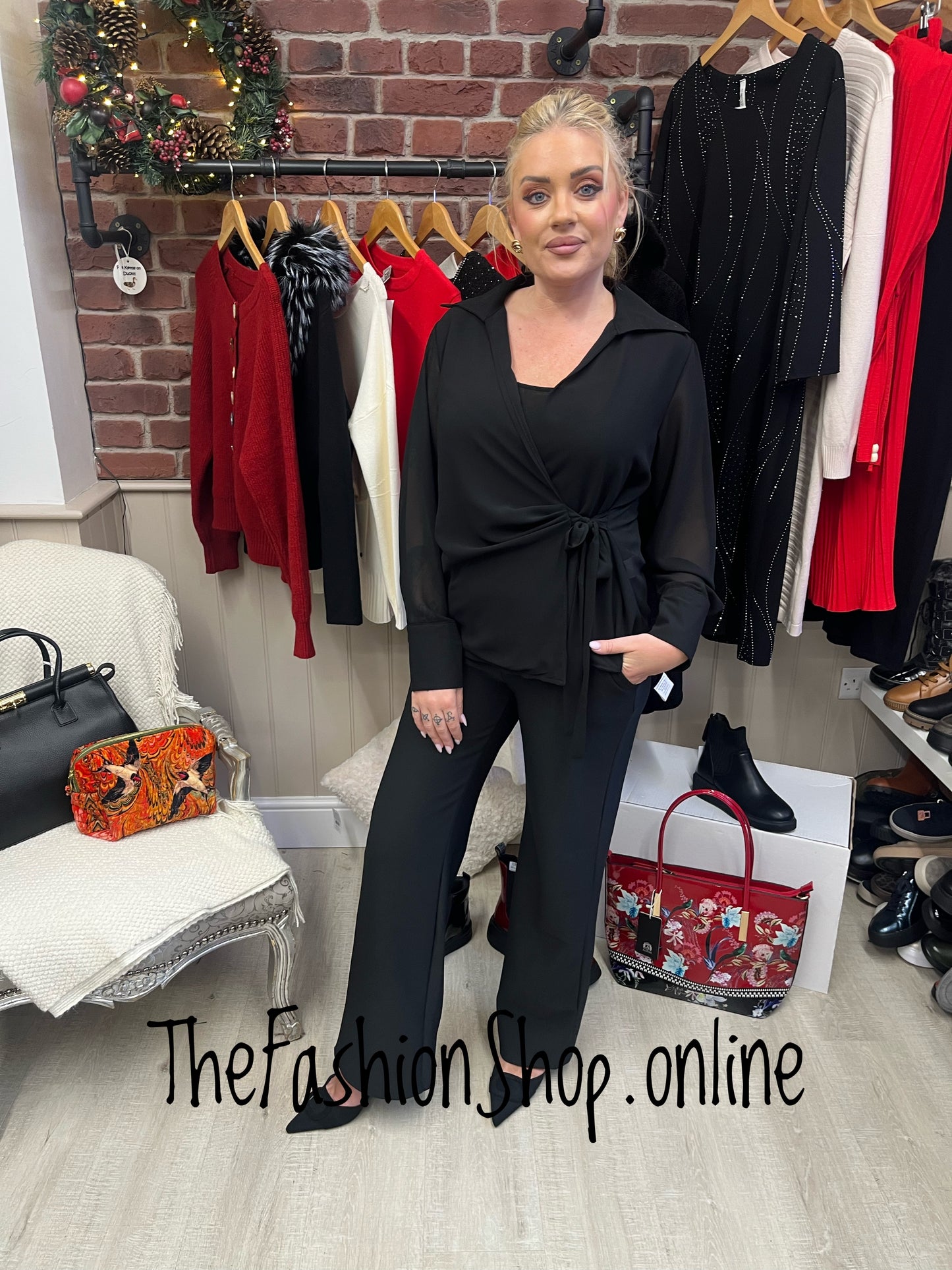 Orla black sheer tie front blouse 8-14