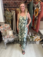 Pamela khaki and cream tie front jumpsuit sizes 8, 10, 12, and 14