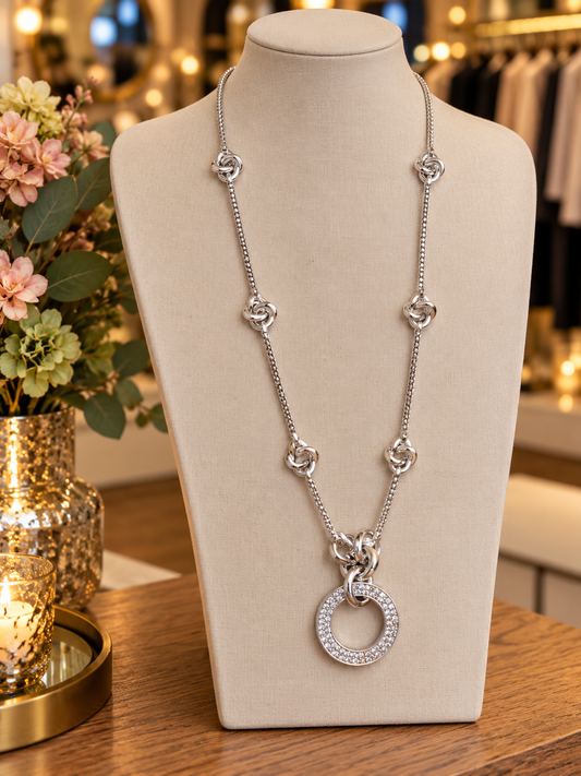 Envy long linked circle silver necklace