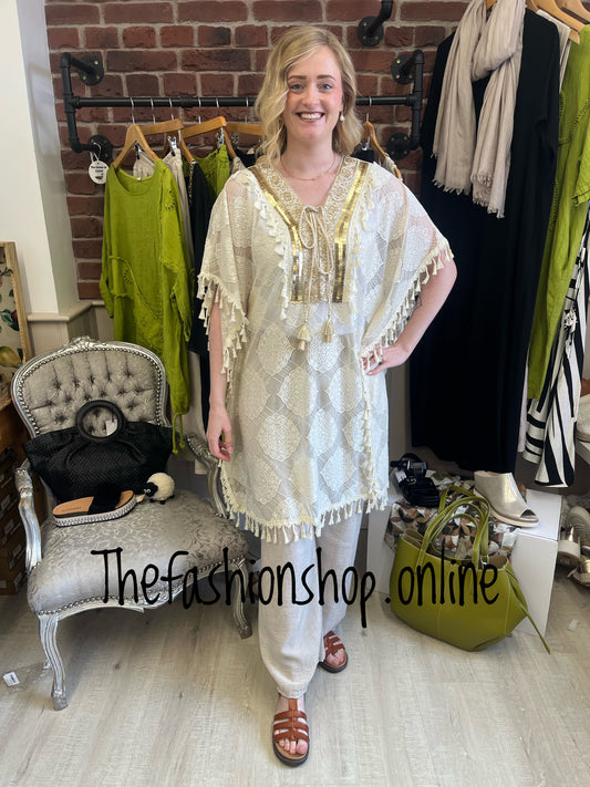 Brinda cream and gold lace summer cover up 10-16