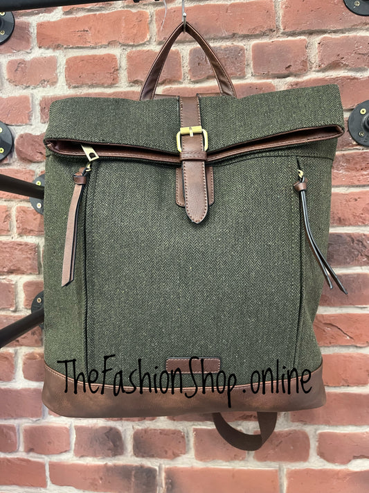 Luna khaki tweed satchel bag