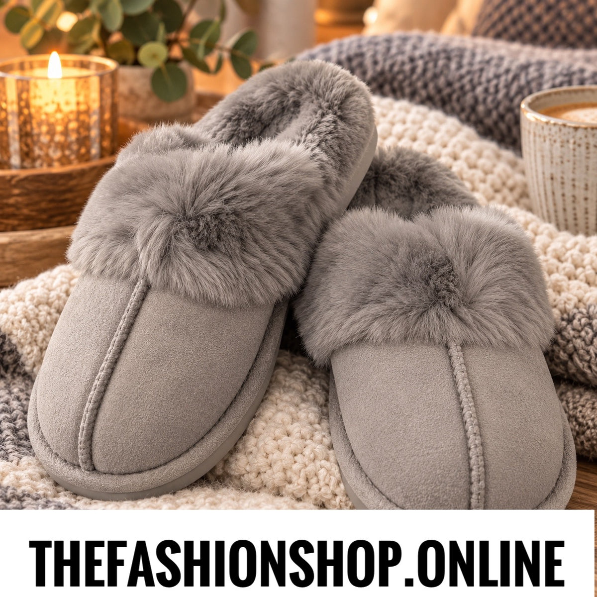 Lola grey faux fur slippers sizes 3-8 (36-41)