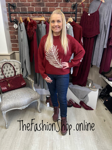 Imogen wine wool mix feather jumper 8-16