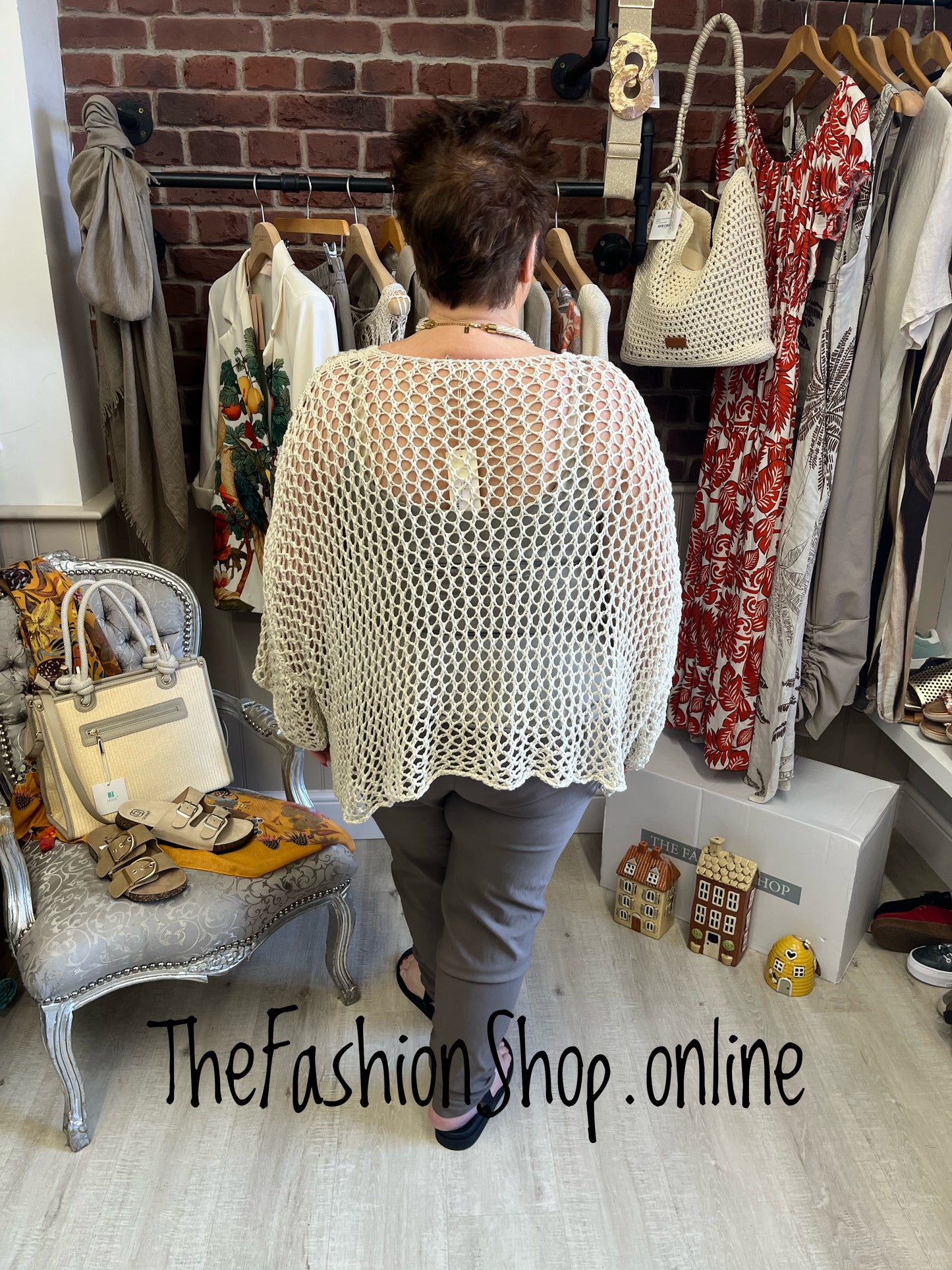 Evelyn beige crochet layering top 14-22