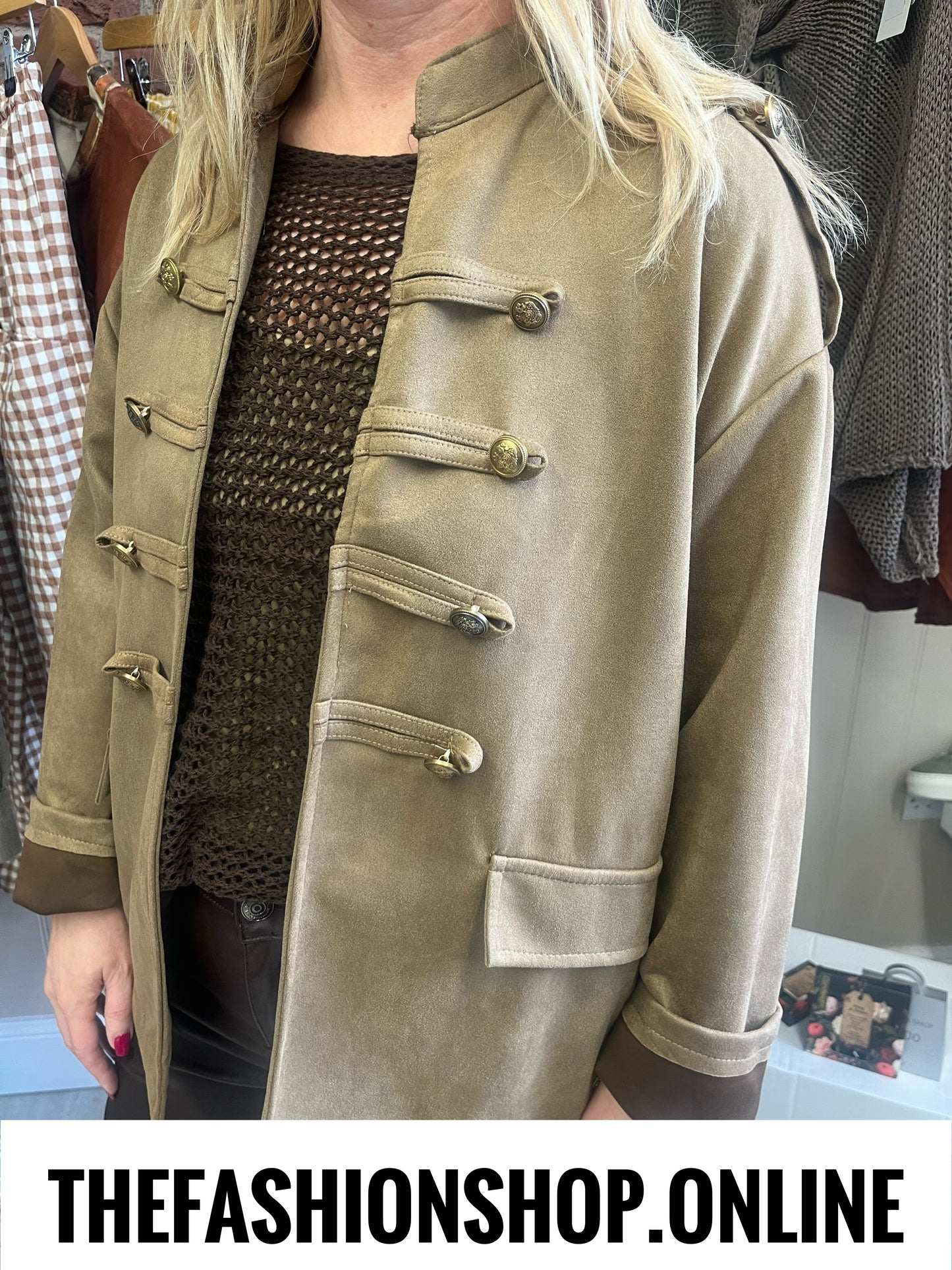 Kimberley camel faux suede military jacket 12-18